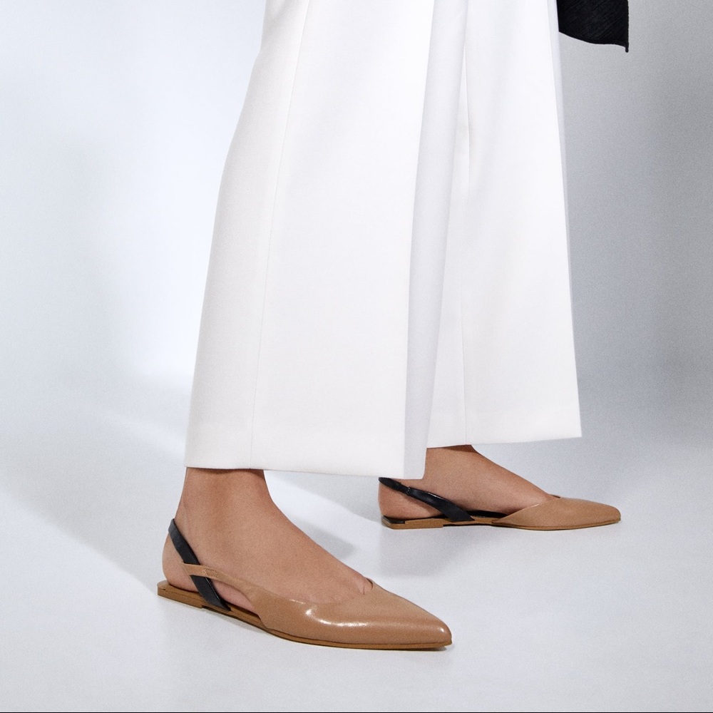 NWT Zara Slingback Flats Mules 5 Beige Bla…